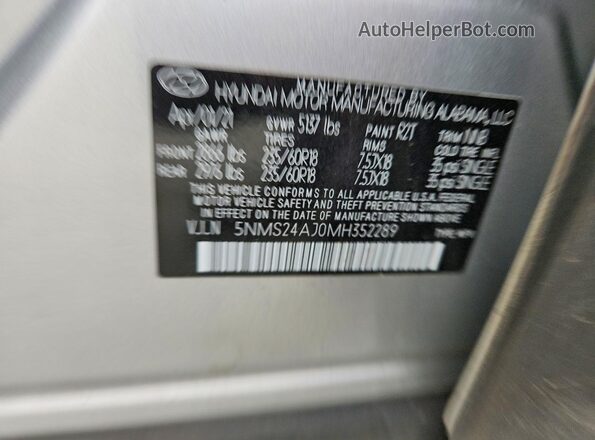 5NMS24AJ0MH352289 2021 HYUNDAI SANTA Silver ძრავის განყოფილების ხედი