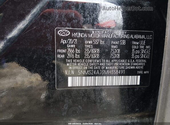 5NMS24AJ3MH358491 2021 HYUNDAI SANTA FE Black Engine compartment view