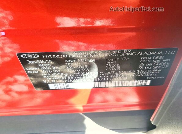 5NMS24AJ5MH320518 2021 HYUNDAI SANTA Red 