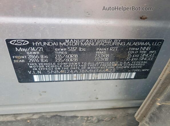 5NMS24AJ8MH366523 2021 HYUNDAI SANTA Silver Շարժիչի բաժամունքի տեսք