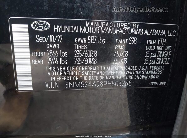 5NMS24AJ8PH503268 2023 HYUNDAI SANTA FE Black Vista del compartimento del motor
