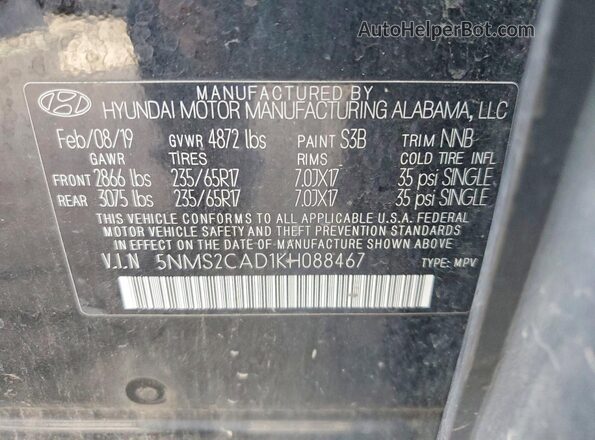 5NMS2CAD1KH088467 2019 HYUNDAI SANTA Black 