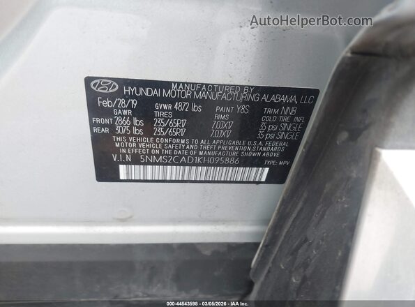 5NMS2CAD1KH095886 2019 HYUNDAI SANTA FE Silver Engine compartment view