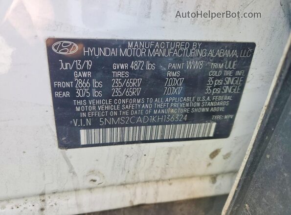 5NMS2CAD1KH136324 2019 HYUNDAI SANTA Белый 