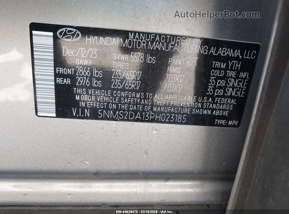 5NMS2DA13PH023185 2023 HYUNDAI SANTA FE HYBRID BLUE Silver Vista del compartimento del motor