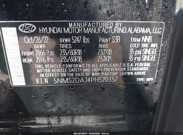 5NMS2DAJ4PH520357 2023 HYUNDAI SANTA FE Black 