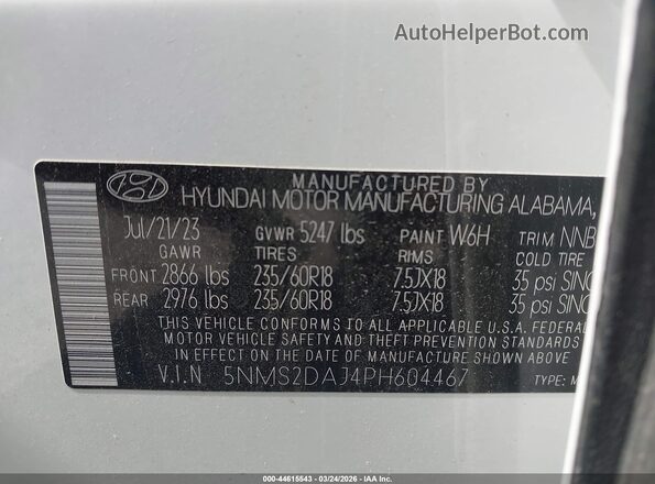 5NMS2DAJ4PH604467 2023 HYUNDAI SANTA FE Белый 