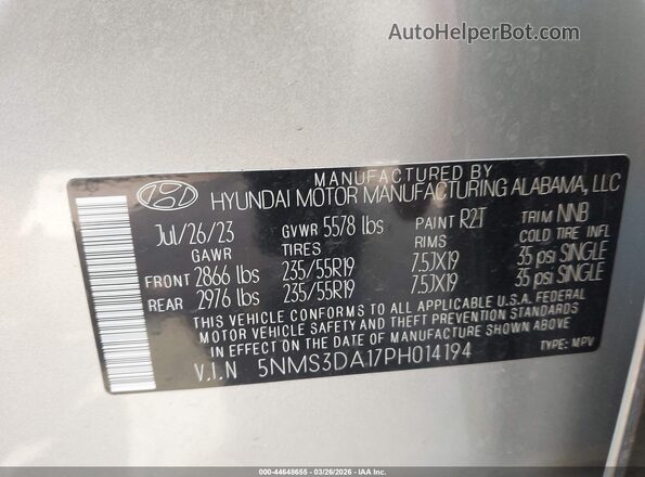 5NMS3DA17PH014194 2023 HYUNDAI SANTA FE HYBRID Silver ძრავის განყოფილების ხედი