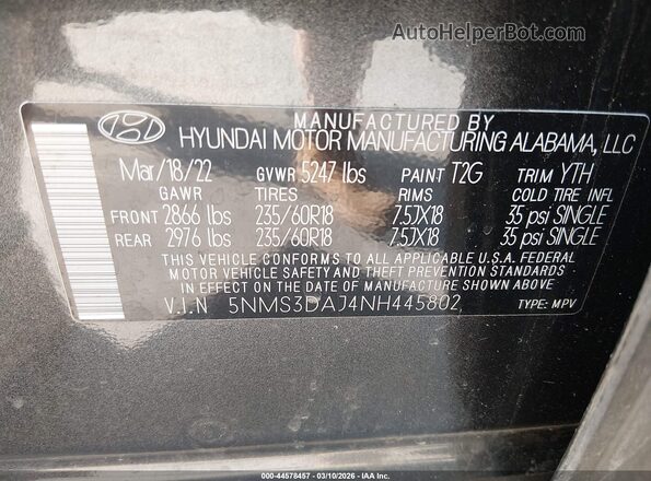 5NMS3DAJ4NH445802 2022 HYUNDAI SANTA FE Dark Blue Շարժիչի բաժամունքի տեսք