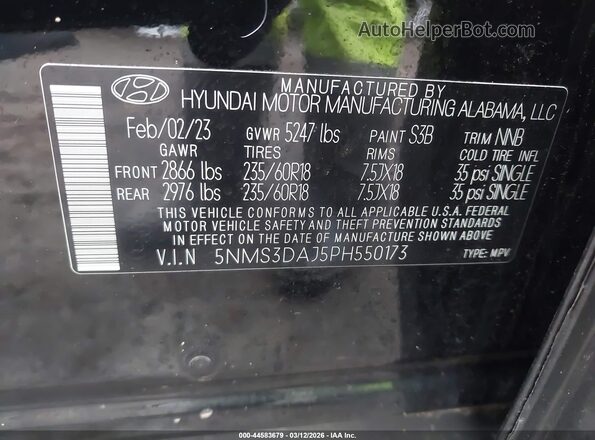 5NMS3DAJ5PH550173 2023 HYUNDAI SANTA FE Black 