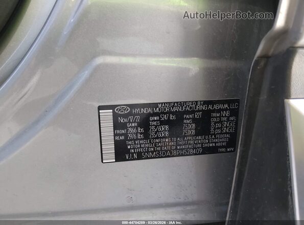 5NMS3DAJ8PH528409 2023 HYUNDAI SANTA FE Silver Շարժիչի բաժամունքի տեսք