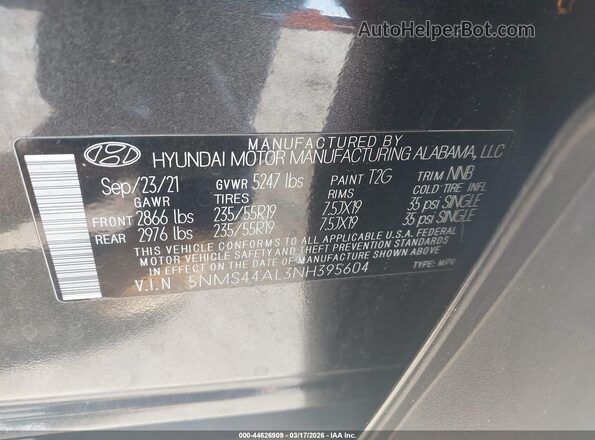 5NMS44AL3NH395604 2022 HYUNDAI SANTA FE Gray Engine compartment view