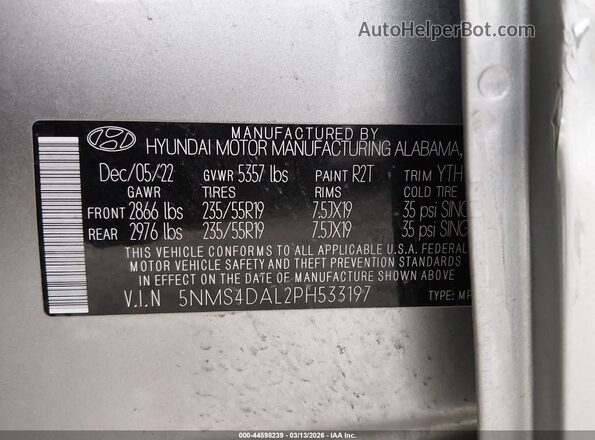5NMS4DAL2PH533197 2023 HYUNDAI SANTA FE Серебряный Вид подкапотного пространства