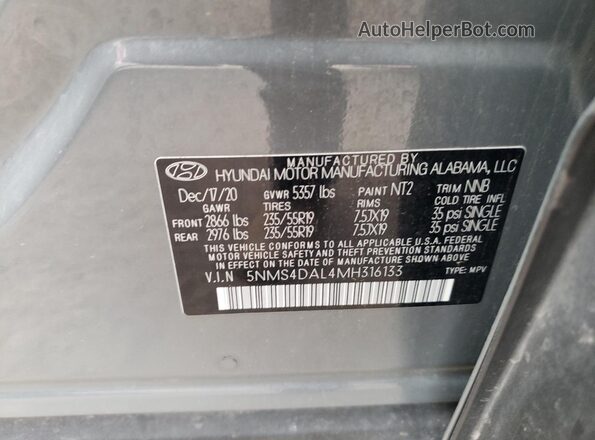 5NMS4DAL4MH316133 2021 HYUNDAI SANTA Gray 