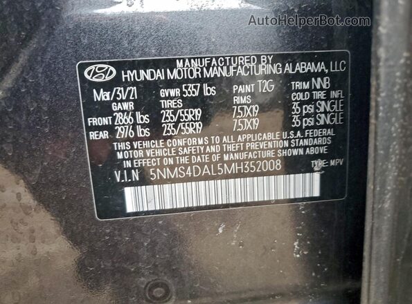 5NMS4DAL5MH352008 2021 HYUNDAI SANTA Charcoal Вид підкапотного простору