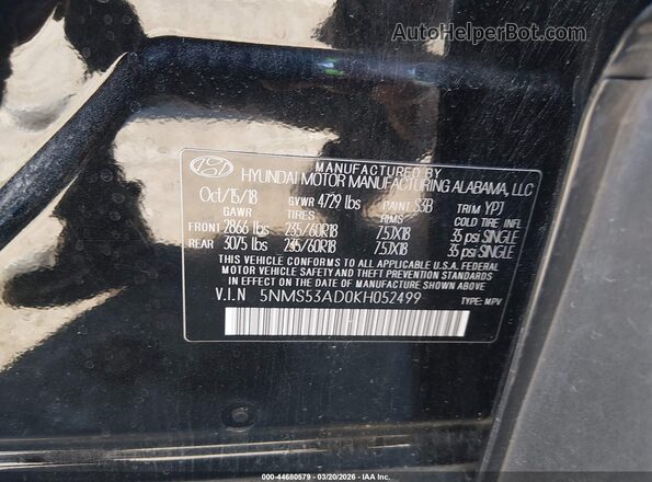 5NMS53AD0KH052499 2019 HYUNDAI SANTA FE Black 