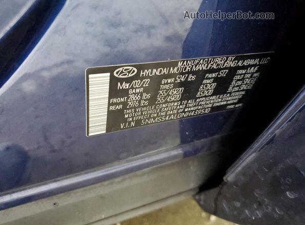 5NMS54AL0NH439510 2022 HYUNDAI SANTA FE CALLIGRAPHY Blue VIN sticker view
