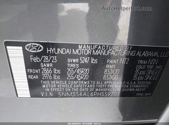 5NMS54AL6PH559203 2023 HYUNDAI SANTA FE CALLIGRAPHY Серый Вид подкапотного пространства