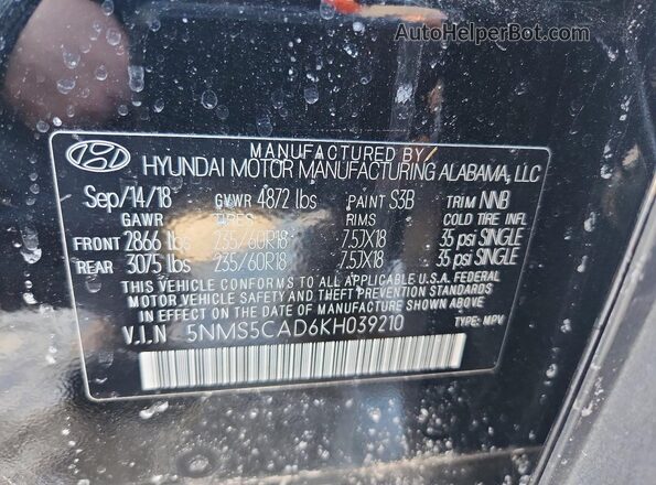 5NMS5CAD6KH039210 2019 HYUNDAI SANTA Black Панорамний вид салону 360°