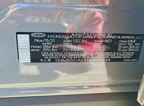 5NMS5DAL4PH644864 2023 HYUNDAI SANTA FE CALLIGRAPHY Gray Սալոնի 360 աստիճան տեսք