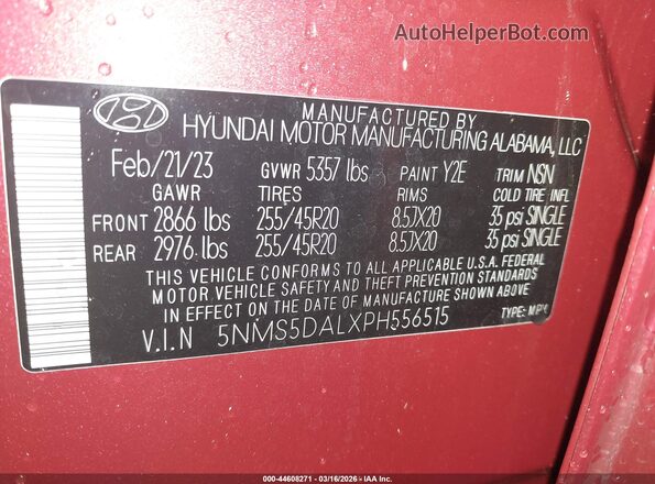 5NMS5DALXPH556515 2023 HYUNDAI SANTA FE CALLIGRAPHY Red Vista del compartimento del motor