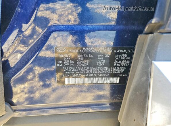 5NMS64AJ8MH340069 2021 HYUNDAI SANTA Blue Widok naklejki z numerem VIN