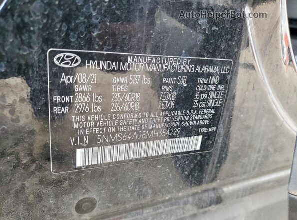 5NMS64AJ8MH354229 2021 HYUNDAI SANTA Black VIN կոդի պիտակի տեսք