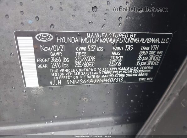 5NMS64AJ9NH407313 2022 HYUNDAI SANTA FE Gray ძრავის განყოფილების ხედი