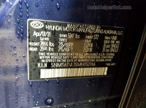 5NMS6DAJ5MH352146 2021 HYUNDAI SANTA Blue Սալոնի 360 աստիճան տեսք