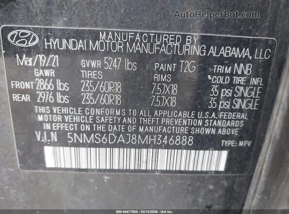 5NMS6DAJ8MH346888 2021 HYUNDAI SANTA FE Gray Vista del compartimento del motor