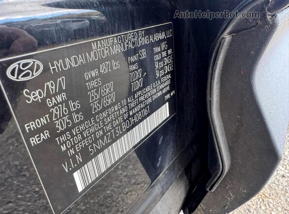 5NMZT3LB0JH081161 2018 HYUNDAI SANTA Black 