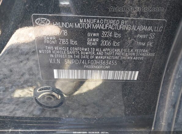 5NPD74LF0JH363455 2018 HYUNDAI ELANTRA Black Вид підкапотного простору
