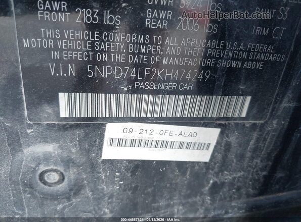 5NPD74LF2KH474249 2019 HYUNDAI ELANTRA Black Widok komory silnika