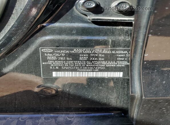 5NPD74LF3KH476950 2019 HYUNDAI ELANTRA Black 