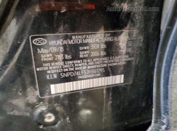 5NPD74LF5JH361295 2018 HYUNDAI ELANTRA Black ძრავის განყოფილების ხედი