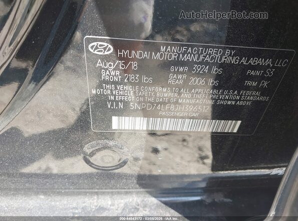 5NPD74LF8JH396512 2018 HYUNDAI ELANTRA Black 