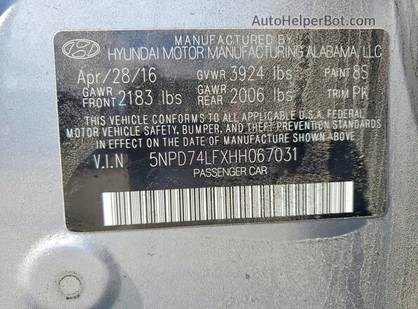 5NPD74LFXHH067031 2017 HYUNDAI ELANTRA Gray Engine compartment view