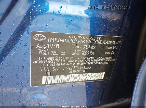 5NPD84LF1JH394825 2018 HYUNDAI ELANTRA Blue Вид підкапотного простору