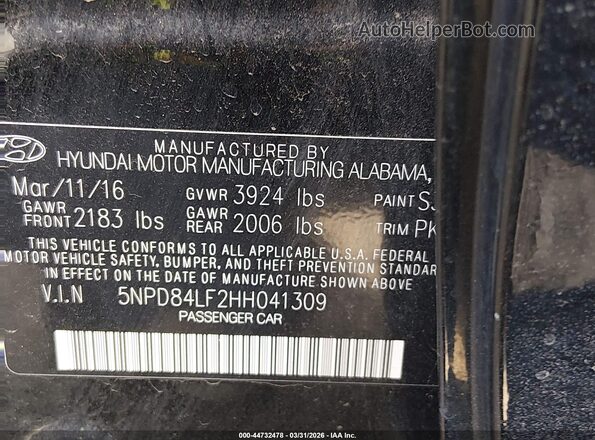 5NPD84LF2HH041309 2017 HYUNDAI ELANTRA Black Vista del compartimento del motor