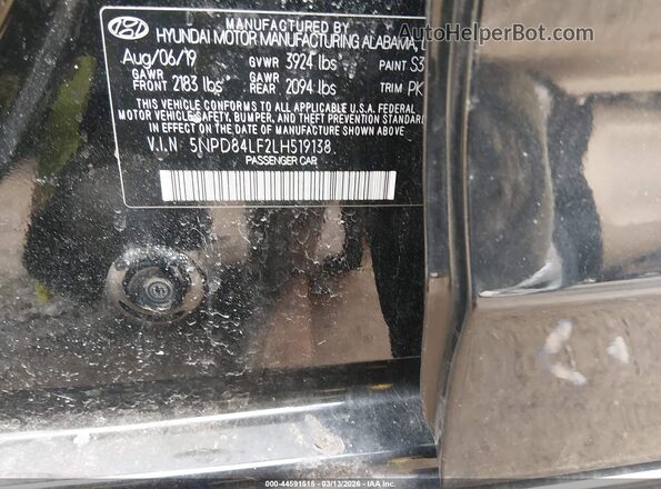 5NPD84LF2LH519138 2020 HYUNDAI ELANTRA Black Engine compartment view