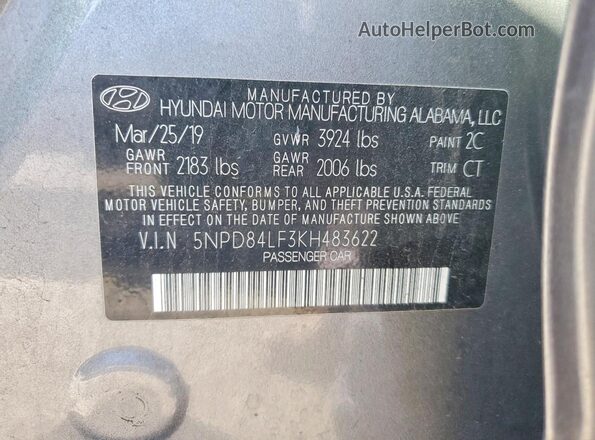 5NPD84LF3KH483622 2019 HYUNDAI ELANTRA Charcoal 