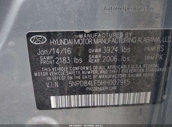 5NPD84LF5HH007915 2017 HYUNDAI ELANTRA Gray Engine compartment view