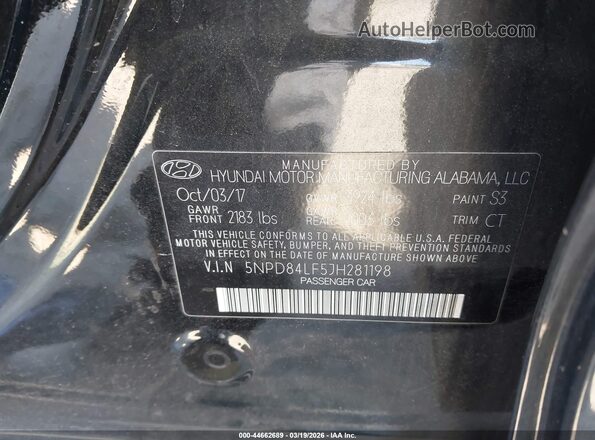 5NPD84LF5JH281198 2018 HYUNDAI ELANTRA Black Vista del compartimento del motor