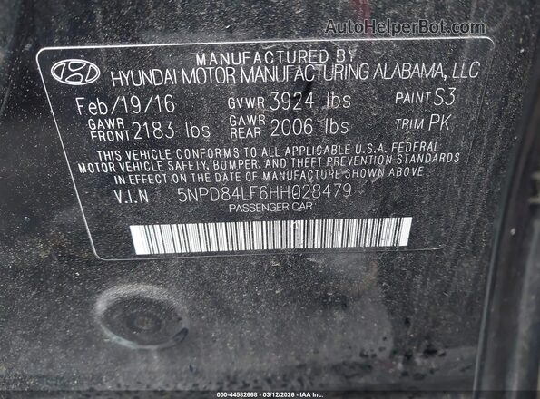 5NPD84LF6HH028479 2017 HYUNDAI ELANTRA Black 