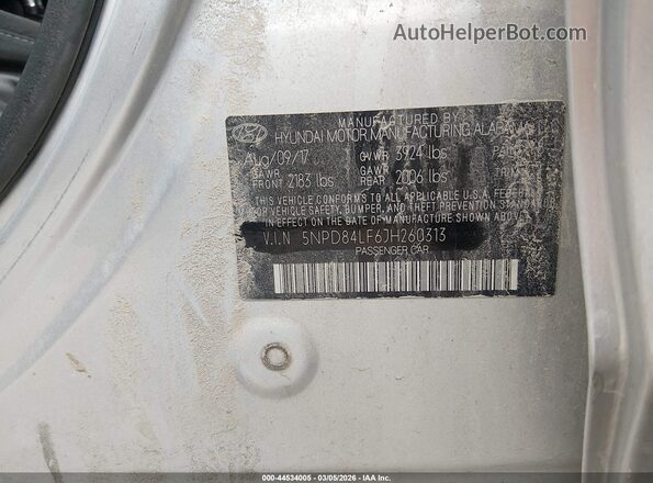 5NPD84LF6JH260313 2018 HYUNDAI ELANTRA Серебряный Вид подкапотного пространства