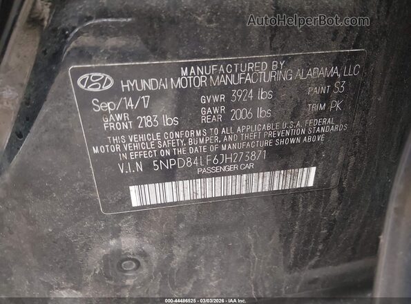 5NPD84LF6JH273871 2018 HYUNDAI ELANTRA Black Շարժիչի բաժամունքի տեսք
