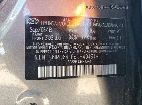 5NPD84LF6KH404346 2019 HYUNDAI ELANTRA Gray 