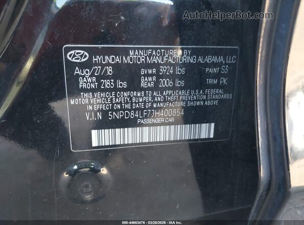 5NPD84LF7JH400854 2018 HYUNDAI ELANTRA Черный 
