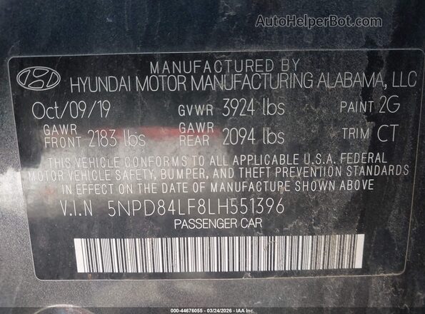 5NPD84LF8LH551396 2020 HYUNDAI ELANTRA Blue 