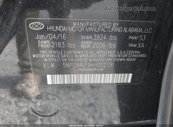 5NPD84LF9HH002751 2017 HYUNDAI ELANTRA Black ძრავის განყოფილების ხედი